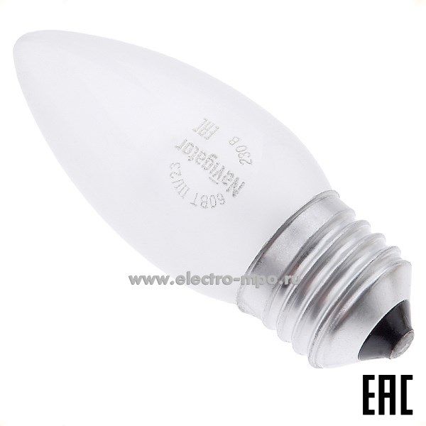 Л6478. Лампа 60Вт 94327 ЛОН NI-B-60-230-E27-FR накаливания "свеча" матовая (Navigator)