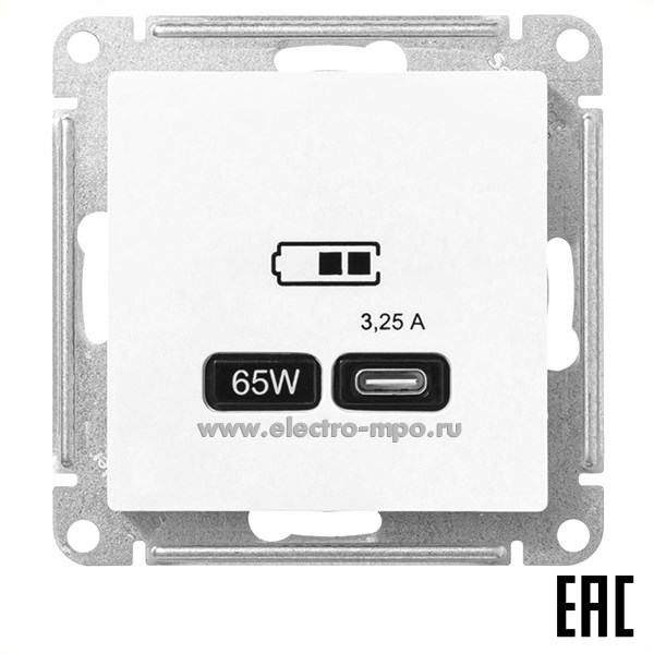 Ю3328. Механизм AtlasDesign ATN001327 зарядного уст-ва 2хUSB тип С 65W 3,25А с/п лотос (Systeme)