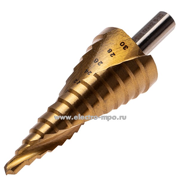 И82. Сверло KR-12-6616 ступенчатое 6-30мм 13 ступеней Р6М5 ТИТАН трехгранный хвостовик (Kranz)