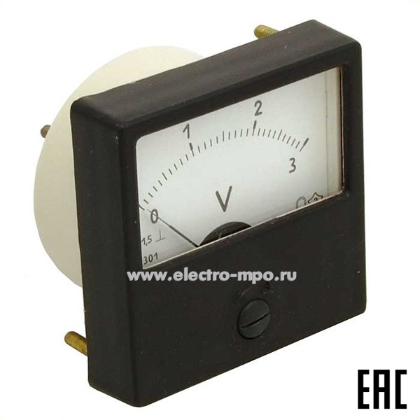 Б2161. Вольтметр М42301 постоянного тока 0-3В класс точности 2,5 60х60х50мм (Электроприбор Чебоксары