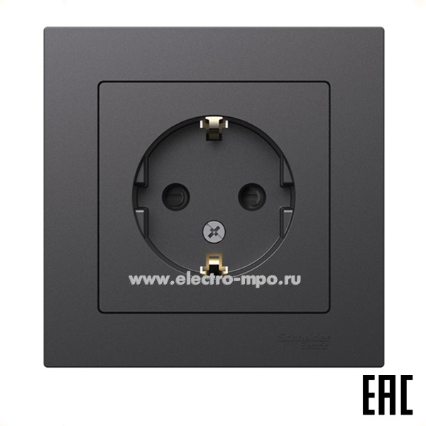 Ю3643. Розетка AtlasDesign ATN001444 "евро" со шторками с/п базальт (Systeme Electric)
