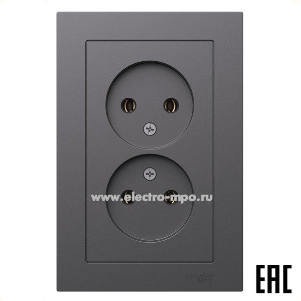 Ю3644. Розетка AtlasDesign ATN001420 двойная с/п базальт (Systeme Electric)