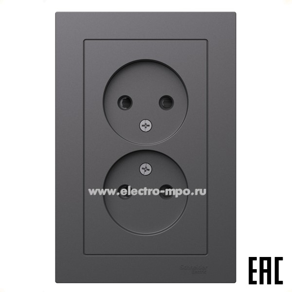 Ю3645. Розетка AtlasDesign ATN001422 двойная со шторками с/п базальт (Systeme Electric)