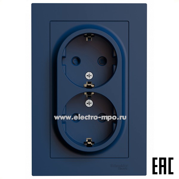 Ю5057. Розетка AtlasDesign ATN001126 двойная "евро" со шторками с/п аквамарин (Systeme Electric)