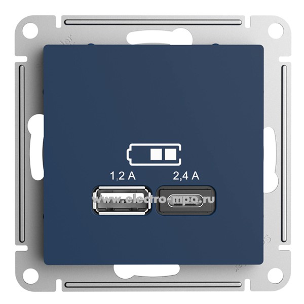 Ю5073. Механизм AtlasDesign ATN001139 зарядного уст-ва 2хUSB тип А 5В 2,1А с/п аквамарин (Systeme)