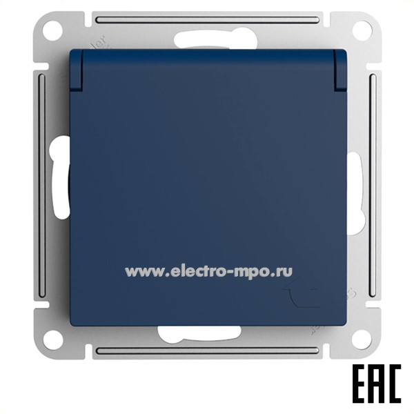 Ю5078. Механизм AtlasDesign ATN001146 розетки "евро" со шторками с крышкой с/п аквамарин (Systeme)