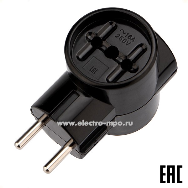 Р43. Тройник 11-1082 электрический РЕТРО 10А б/з черный (карболит) (Rexant)