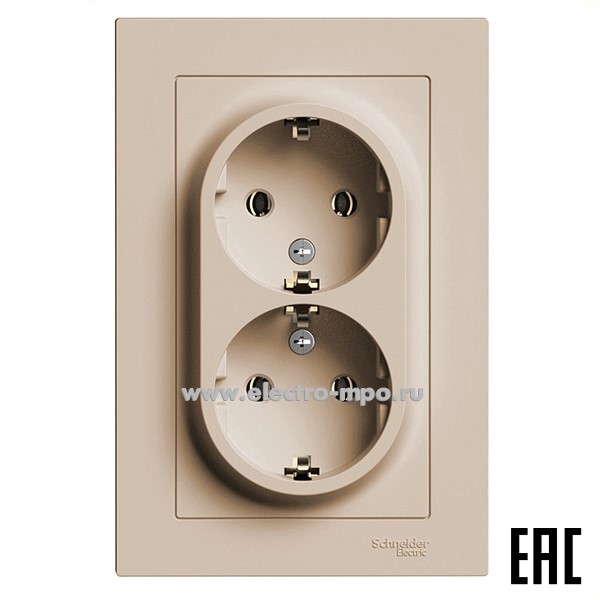 Ю5006. Розетка AtlasDesign ATN001224 двойная "евро" с/п песочная (Systeme Electric)
