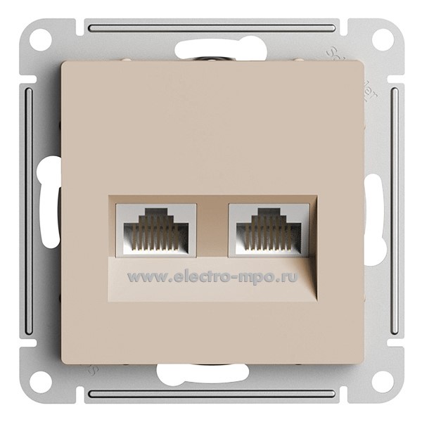 Ю5032. Механизм AtlasDesign ATN001285 розетки компьютерной 2 входа RJ45 5е с/п песочный (Systeme