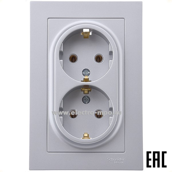 Ю4101. Розетка AtlasDesign ATN000324 двойная "евро" с/п алюминий (Systeme Electric)