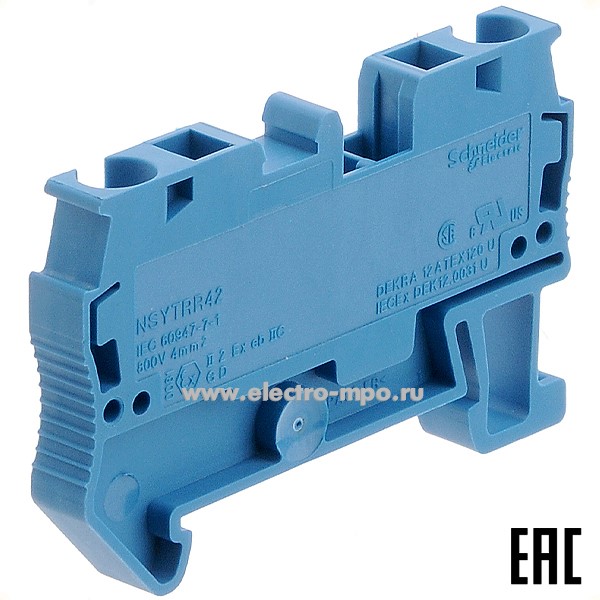 30634. Б0634 Клемма NSYTRR42BL пружинная синяя 4мм2 32А 800В ширина 6,2мм (Schneider Electric)