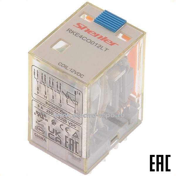 А4641. Реле промежуточное RKE4CO012LT, 12В DC, 5А, 4п (Shenler)