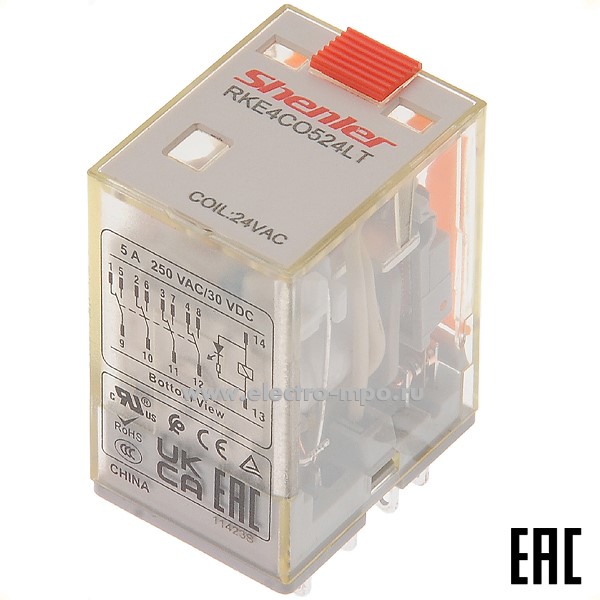А4644. Реле промежуточное RKE4CO524LT, 24В АС, 5А, 4п (Shenler)