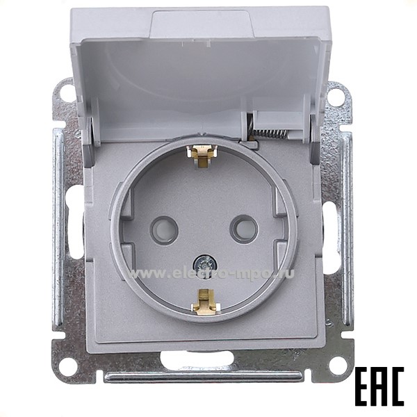 Ю4114. Механизм AtlasDesign ATN000346 розетки "евро" со шторками с крышкой с/п алюминий (Systeme)