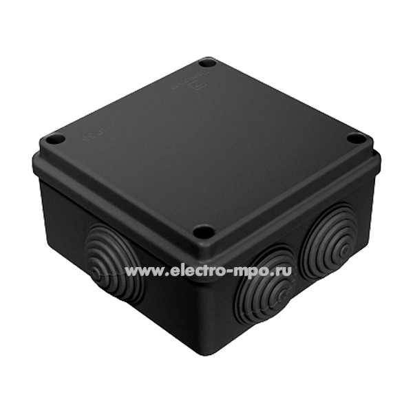 К0717. Коробка 40-0300-9005 распаечная пластиковая с сальниками 100х100х50мм IP55 черная HF (Промрукав)