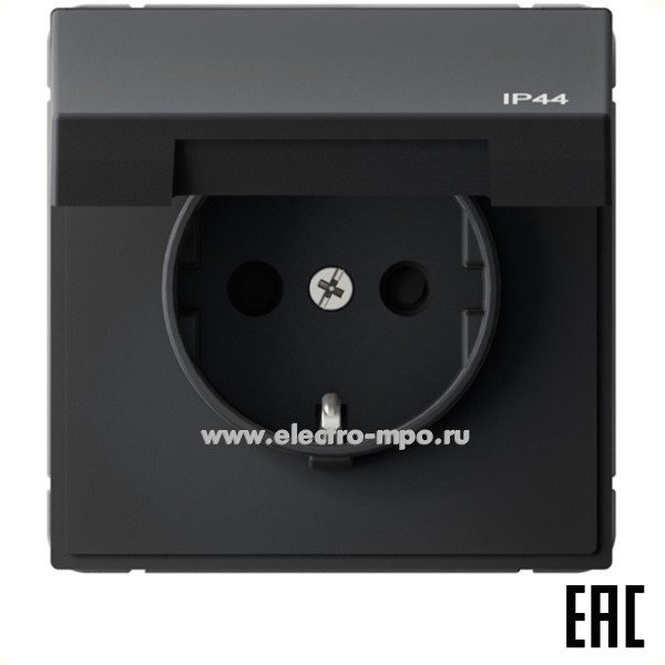 Р34. Механизм ArtGallery GAL441046S розетки "евр" со шторками крышк. безвинт. зажим с/п IP44 карбон (SE)