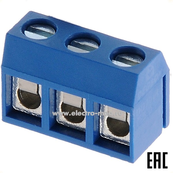 Б8506. Блок клеммный DG301R-5.0-03P-12 винтовой 3 контакта угловой 1,5 кв.мм 17,5А синий (Degson)