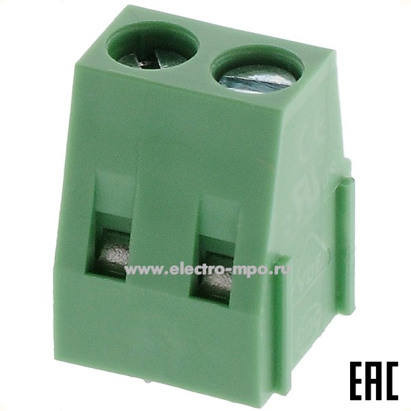 Б8515. Блок клеммный DG128-5.0-02P-14 винтовой 2 контакта прямой 2,5 кв.мм 18А зеленый (Degson)