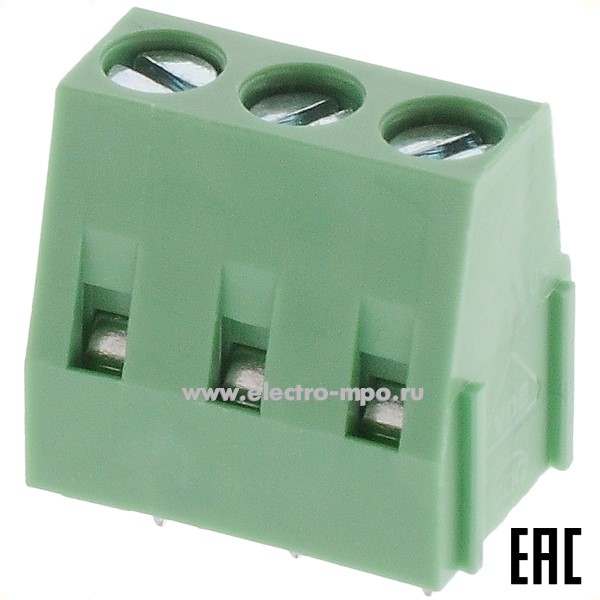 Б8516. Блок клеммный DG128-5.0-03P-14 винтовой 3 контакта прямой 2,5 кв.мм 18А зеленый (Degson)