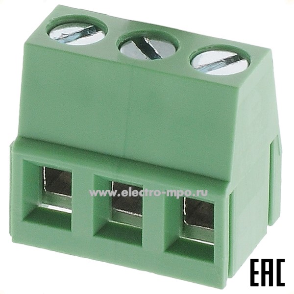 Б8521. Блок клеммный DG128R-5.0-03P-14 винтовой 3 контакта угловой 2,5 кв.мм 18А зеленый (Degson)