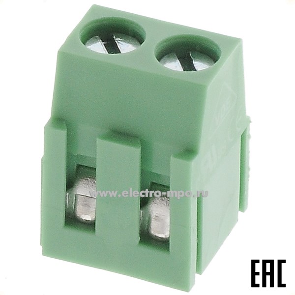 Б8525. Блок клеммный DG500-5.0-02P-14 винтовой 2 контакта прямой 2,5 кв.мм 18А зеленый (Degson)
