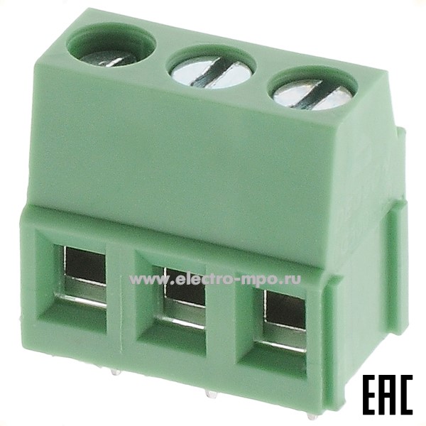 Б8526. Блок клеммный DG500-5.0-03P-14 винтовой 3 контакта прямой 2,5 кв.мм 18А зеленый (Degson)