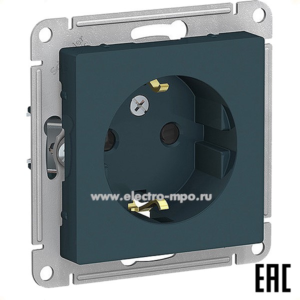 Ю51. Механизм AtlasDesign ATN000845 розетки "евро" со шторками с/п изумруд (Systeme Electric)