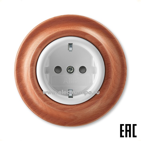 Р8473. Розетка Decento 5520K-C0345952 2CHK203459C4052 "евро" со шторками с/п белый фарфор/вишня (АВВ)