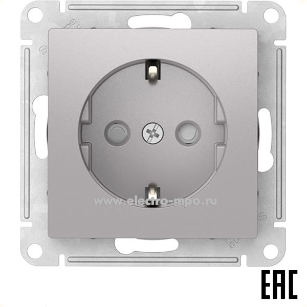 Ю52. Механизм AtlasDesign ATN000345S розетки "евро" со шторками безвинт. зажим.с/п алюминий (SE)
