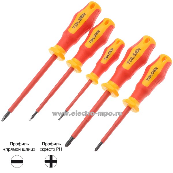 И3110. Набор 38012 изолированных отверток VDE до 1000В 5 предметов (Tolsen, Китай)