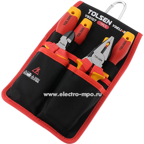 И3031. Набор V80107 изолированного электромонтажного инструмента 7 предметов VDE до 1000В (Tolsen, Китай)