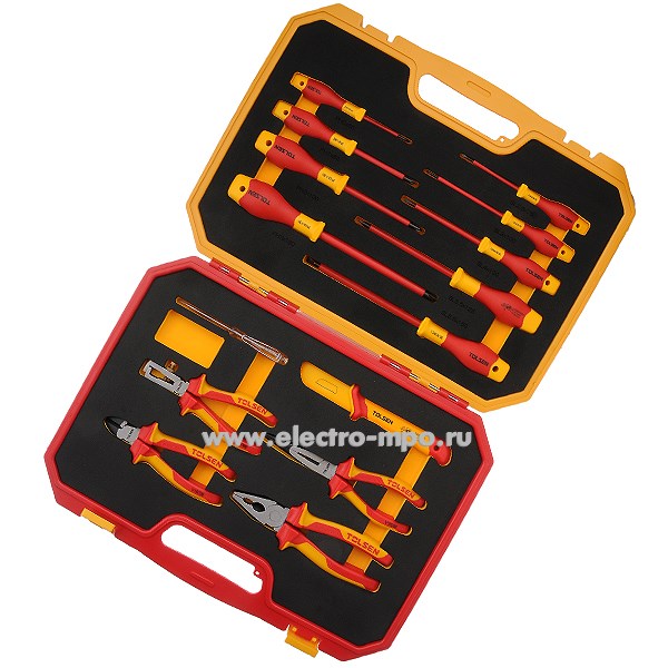 И3034. Набор V82115 изолированного электромонтажного инструмента 15 предметов VDE до 1000В (Tolsen, Китай)