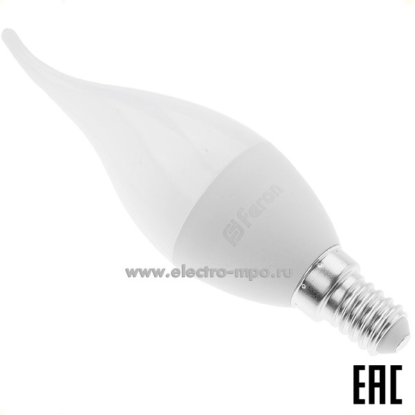 Л1790. Лампа 7Вт 25761 LB-97 C37T 7W Е14 580Лм 4000К светодиодная "свеча на ветру" х/б (Feron)