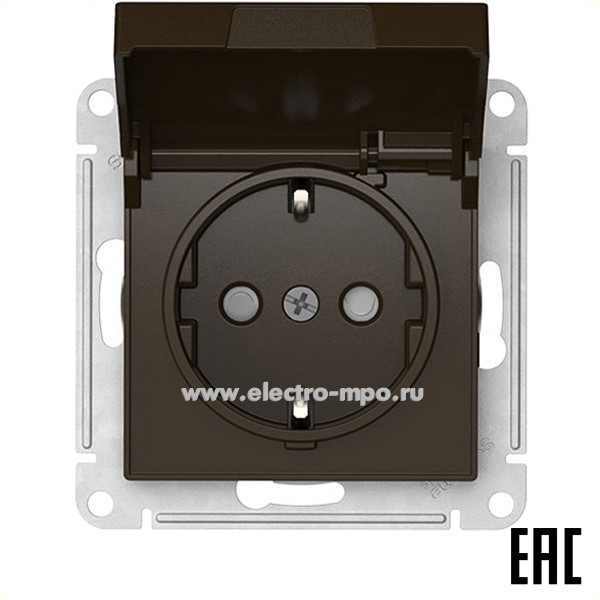 Ю52. Механизм AtlasDesign ATN000646S розетки "евр" со шторками и крышкой безвинт. зажим.с/п мокко (SE)