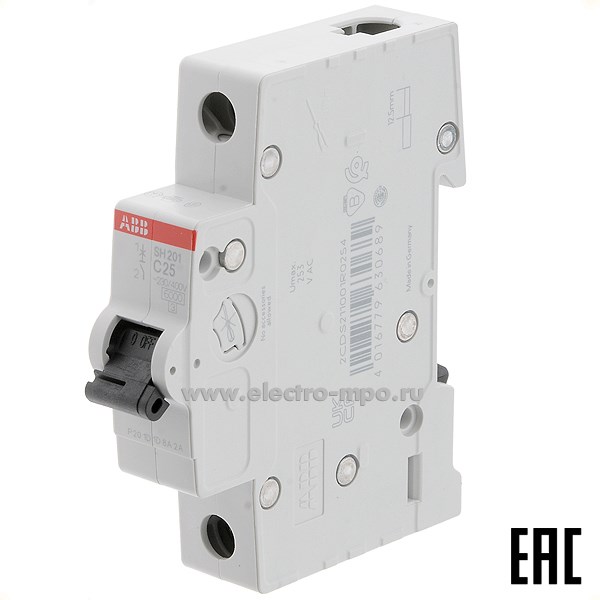 К6313. Автоматический выключатель SH201 C25А/1п/ 6,0кА на Din-рейку 2CDS211001R0254 C25 (АВВ)