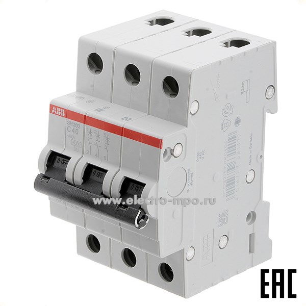 К6349. Автоматический выключатель SH203 C40А/3п/ 6,0кА на Din-рейку 2CDS213001R0404 C40 (АВВ)