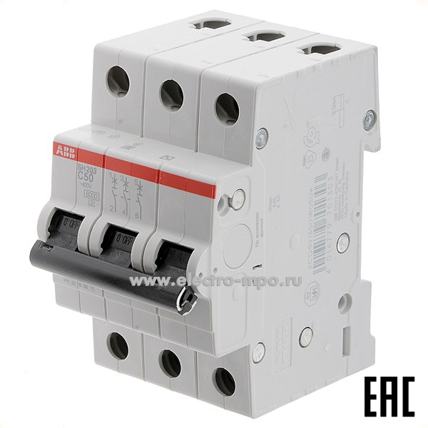 К6350. Автоматический выключатель SH203 C50А/3п/ 6,0кА на Din-рейку 2CDS213001R0504 C50 (АВВ)