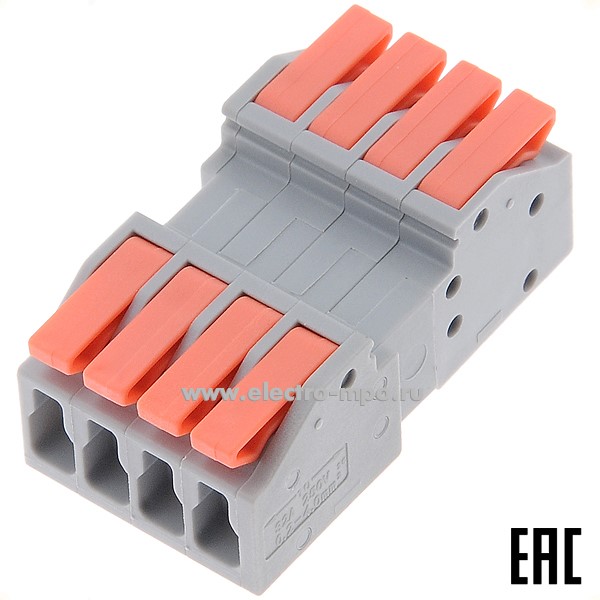 К4347. Зажим VSE-N4D-4P безвинтовой 4 пары х(0,14-4,0) кв.мм. разъемный серый (Электромонтаж)