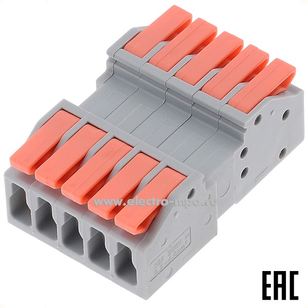 К4348. Зажим VSE-N4D-5P безвинтовой 5 пар х(0,14-4,0) кв.мм. разъемный серый (Электромонтаж)