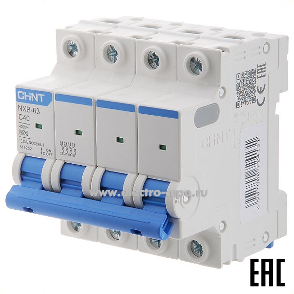 К9587. Автоматический выключатель NXB-63  814252 /4P/ C40A  6,0 кА (CHINT)