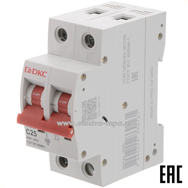 А1717. Автоматический выключатель YON max MD63N-2PC25 25А/2п/ 6кА на Din-рейку (ДКС)