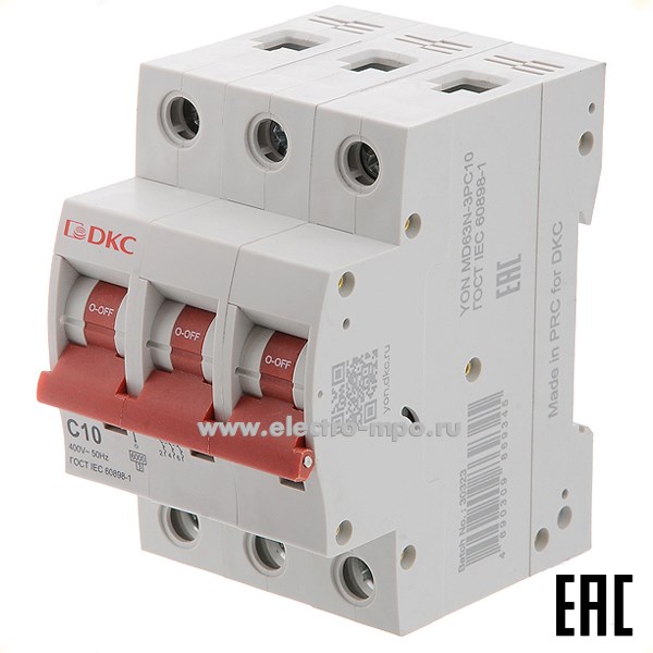А1725. Автоматический выключатель YON max MD63N-3PC10 10А/3п/ 6кА на Din-рейку (ДКС)