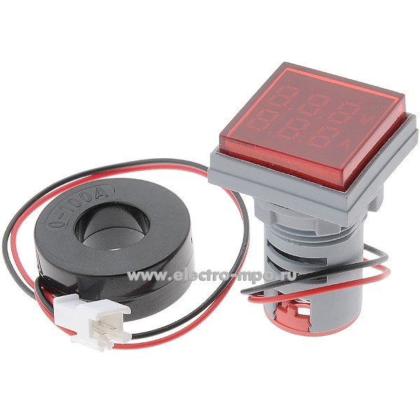 Б1815. Вольтамперметр цифровой DMS-205  60-500В, 30х30 мм, уст. диам. 22 мм, индикация - красный (Ruichi К
