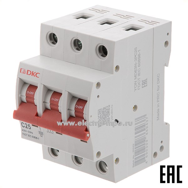 А1728. Автоматический выключатель YON max MD63N-3PC25 25А/3п/ 6кА на Din-рейку (ДКС)