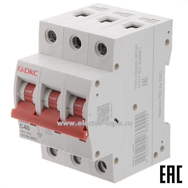 А1730. Автоматический выключатель YON max MD63N-3PC40 40А/3п/ 6кА на Din-рейку (ДКС)