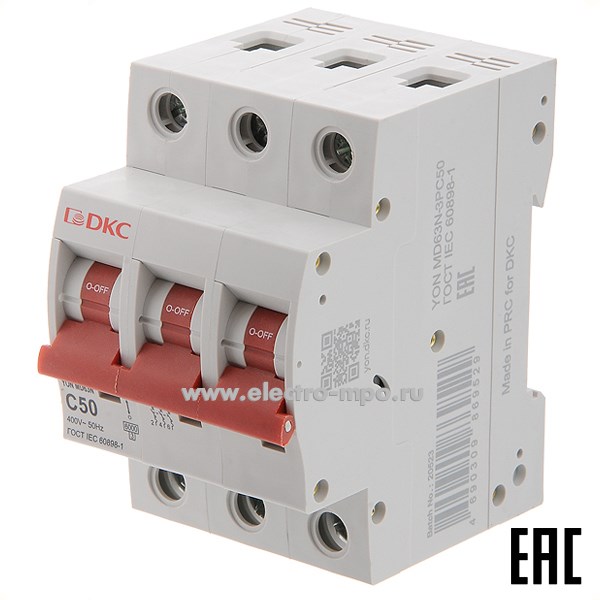 А1731. Автоматический выключатель YON max MD63N-3PC50 50А/3п/ 6кА на Din-рейку (ДКС)