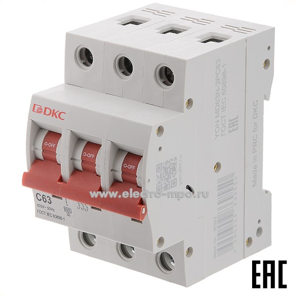 А1732. Автоматический выключатель YON max MD63N-3PC63 63А/3п/ 6кА на Din-рейку (ДКС)
