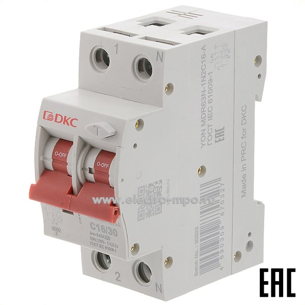 А1771. Дифф. автомат YON max MDR63N-1N2C16-A (тип А) 16А-30мА 230В 1Р+N 6кА (ДКС)