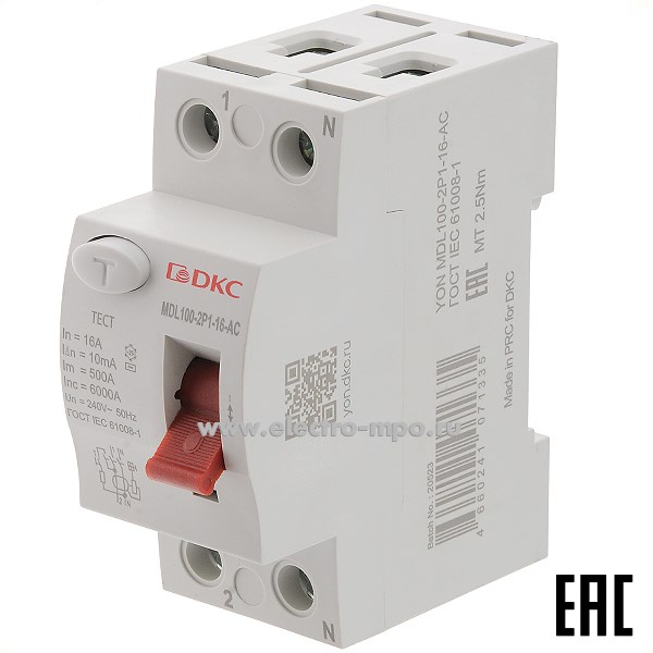 А1780. Устройство защитного откл. YON max MDL100-2P1-16-AC (тип AC) 16А-10мА 230В 2Р 6кА (ДКС)