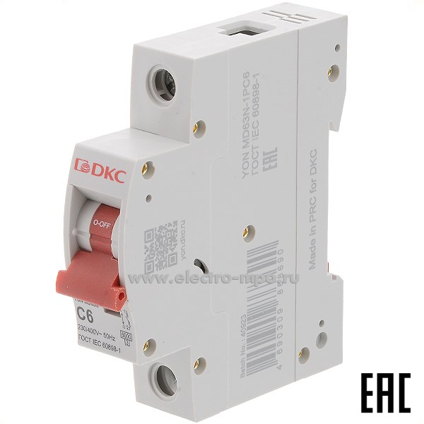 А1702. Автоматический выключатель YON max MD63N-1PC6 6А/1п/ 6кА на Din-рейку (ДКС)
